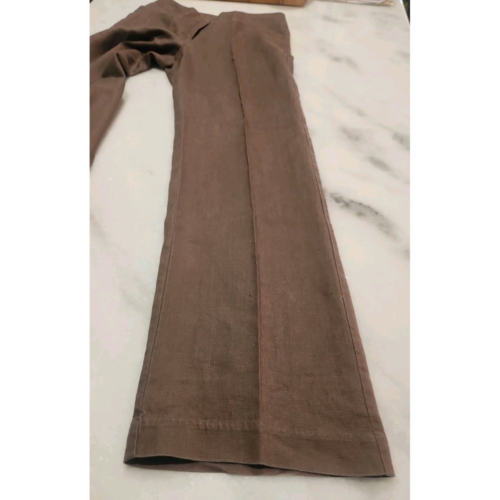NWT/Chico's Tobacco Brown 100% Linen Flat Front Straight Pants 30w X 32L Size 0 - Picture 9 of 12